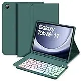 Bettdow für Samsung Galaxy Tab A9+/A9 Plus 2023 Tastatur Hülle, Deutsch QWERTZ Layout Abnehmbarer Beleuchtete Tastatur, Hülle mit Stifthalter für Galaxy Tab A9+ 11 Zoll SM-X210/X215/X216, Dunkelgrün