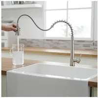 Timaco Moderne Hochdruck Küchenarmatur mit herausziehbarer Brause Gebürstetes Nickel