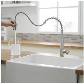 Timaco Moderne Hochdruck Küchenarmatur mit herausziehbarer Brause Gebürstetes Nickel