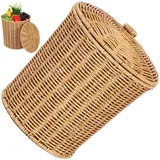 Lpitoy Korb-mülleimer, Gewebter Mülleimer, Rattan-abfallkorb Deckel, Weidenkorb, Gewebter Aufbewahrungskorb, Runder Mülleimer, Müllkorb, Mülleimer, Kleiderbehälter