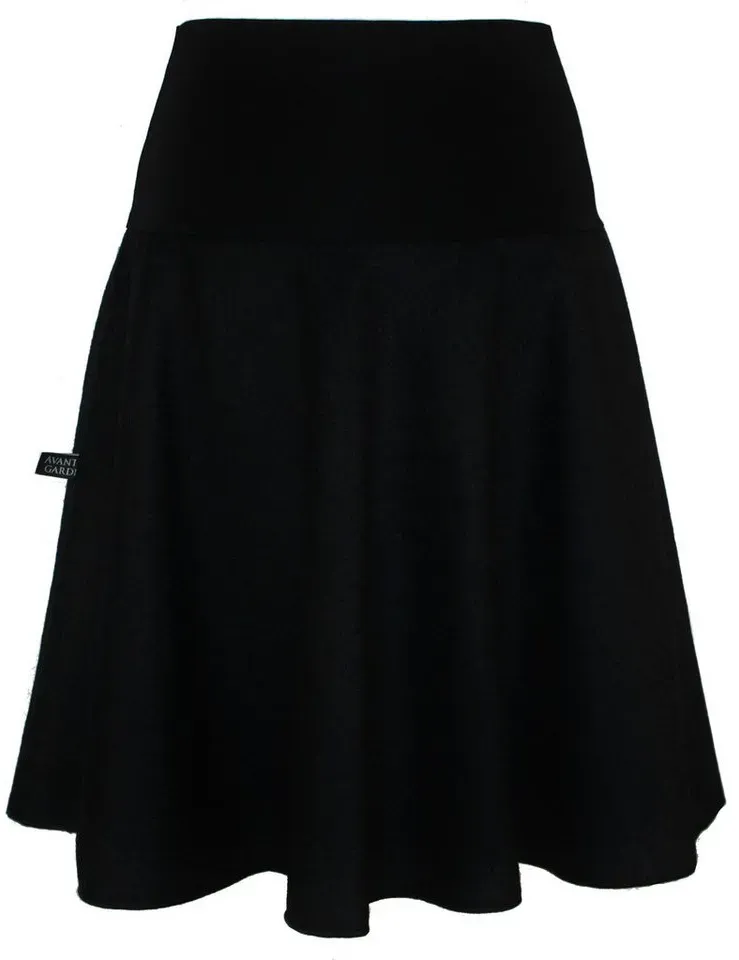 Preisvergleich Produktbild dunkle design A-Linien-Rock Wolle Loden Schwarz Weinrot 57cm elastischer Bund schwarz XS/S 36/38