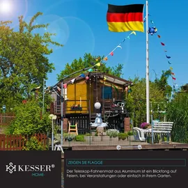 Kesser KESSER® Teleskop Fahnenmast Aluminium 6,30m Bodenhülse 60cm inkl Deutschlandfahne Höhenverstellbar Flaggenmast Mast Deutschland Flagge Alu Silber
