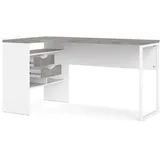 VCM Plus Schreibtisch Eckschreibtisch mit 3 Regalen und 2 Schubladen, weiß / Beton Nachbildung. - Weiß