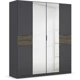 Rauch Möbel Ticao, Drehtürenschrank, Kleiderschrank, Garderobe, Schrank mit Stauraum, 6-türig, Spiegel, 2 Schubladen, Farbe Grau metallic-Atlantic Oak Dunkel, Schwarz, Holz, 181x210x54cm
