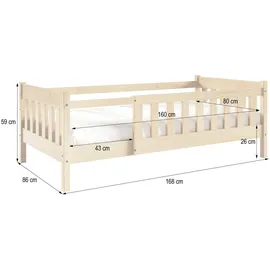 masseno Kinderbett ELSA 80 x 160 cm Kiefer massiv weiß