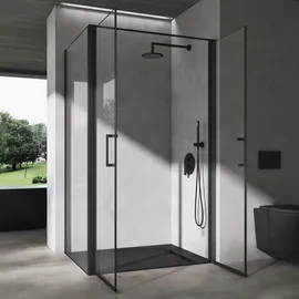 doporro Ravenna66 Eck-Duschkabine mit Drehtür rechts 90 x 75 cm Schwarz Sicherheitsglas