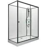 Schulte Fertigdusche Komplettdusche 120 x 90 cm Duschtempel Ibiza, 5 mm Sicherheitsglas, Profile Mattschwarz, Rückwände weiß, Duschwanne weiß