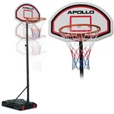 Apollo Basketballständer Basketballkorb Outdoor Korb Set mit Ständer und Rollen, Korbanlage, Höhenverstellbar rot|weiß 155-210cm