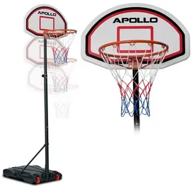 Apollo Basketballständer Basketballkorb Outdoor Korb Set mit Ständer und Rollen, Korbanlage, Höhenverstellbar rot|weiß 155-210cm