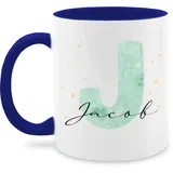 Tasse Tassen 325ml - Anfangsbuchstabe Personalisierbar mit Namen | Geschenk mit Initialen | Initialbuchstabe und Name individuell kombinierbar - 325 ml - Dunkelblau - bedrucken keramik