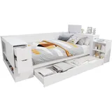 OKWISH Multifunktionales Tagesbett mit Stauraum und Schublade aus Holz in Weiß flexibel als Sofa oder Schlafbett nutzbar 140x200 cm Weiß