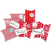 Frau WUNDERVoll® DIY Adventskalender zum Befüllen Christkind: Set 177, Kissenschachteln 15x11x4,5cm rot Sterne und Streifen, Ziffern pastell - Rot