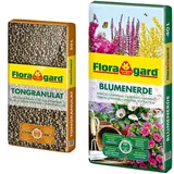 Floragard Blähton Tongranulat zur Drainage - Hydrokultursubstrat - für Pflanzkästen, Kübel oder Töpfe - 50 L & Floragard Blumenerde, 40 Liter