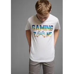 T-Shirt KIDSWORLD "GAMING ZONE", Jungen, Gr. 164/170, weiß, Jersey, Obermaterial: 100% Baumwolle, bedruckt, Basic, Basic, Rundhals, Kurzarm, Shirts, Kurzarm, Basic-Passform, bedruckt, Rundhalsausschnitt