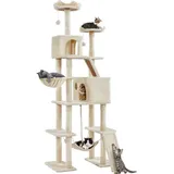 Yaheetech Katzenkratzbaum 206 cm deckenhoch, stabiler Kletterbaum, XXL groß Katzenbaum, kratzbaum für große Katzen mit Sisalseil Korb Hängematt... - Beige