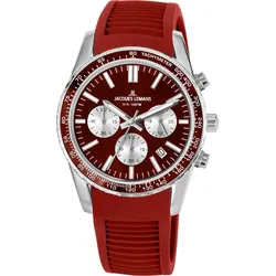 Chronograph JACQUES LEMANS "Liverpool, 1-2059E", rot, Armbanduhren, Damen, Quarzuhr, Armbanduhr, Herrenuhr, Damenuhr, bis 10 bar wasserdicht