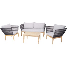 Mendler Gartengarnitur HWC-H55, Lounge-Set Sofa Sitzgruppe, Seilgeflecht Rope Holz Akazie Spun Poly MVG ~ Kissen hellgrau