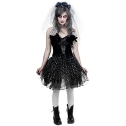 Rubie ́s Kostüm Untote Kostüm für Damen, Düsteres Geisterbraut Kostüm mit echten Federn schwarz M