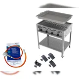 ChattenGlut Gasbräter 4-flammig 14,7kW Standgerät Rost und Stahlpfanne mit DGUV