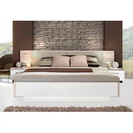 Forte Schlafzimmer-Set »Rondino, Bett + 2 Nachttische+ LED, gepolstertes Kunstleder Kopfteil« Liegefläche 180x200cm, Gesamtmaße ca. 285 x 91.7 x 209cm, Hochglanz mit Sandeiche, wahlweise mit Bettbank