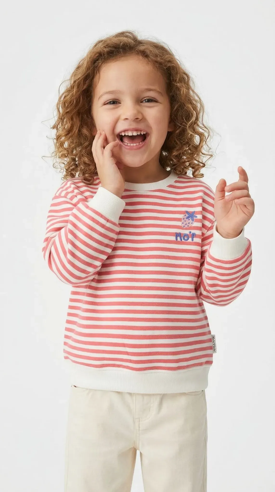 Sweatshirt MARC O'POLO JUNIOR, Mädchen, Gr. 116/122, coral stripe, Sweatware, Obermaterial: 100% Baumwolle, Rundhals, Sweatshirts Sweatshirt, Reine Baumwolle, für kleine Mädchen, kontrastfarbene Details
