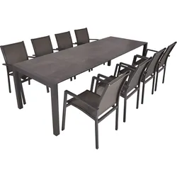Garten-Essgruppe GARDEN PLEASURE "SOPHIA", grau, Aluminium, Sitzmöbel-Sets, Ausziehbarer Tisch, Stühle stapelbar, geeignet für 8 Personen