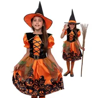 Magicoo Kürbis Hexenkostüm für Mädchen Kinder Orange - von Gr 104 bis 140 - Halloween Hexe-Kostüm Kind (110/116)