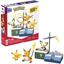 Mega Brands POKÉMON Pikachu - Evolutionsset mit Pichu, Pikachu und Raichu mit thematisch passender Umgebung und Battle-Effekt-Elementen, für Kinder ab 6 Jahren, HKT23