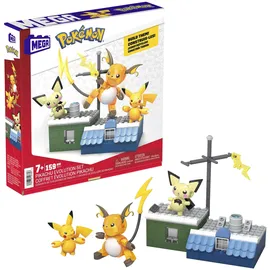 Mega Brands POKÉMON Pikachu - Evolutionsset mit Pichu, Pikachu und Raichu mit thematisch passender Umgebung und Battle-Effekt-Elementen, für Kinder ab 6 Jahren, HKT23