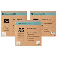 R5, Eco Waschmittel-Tabs, 90 Tabs für die Waschmaschine, mit Tensiden pflanzlichen Ursprungs, ohne Farbstoffe, Ecolabel-zertifiziert, Klimapartner-zertifiziert, hergestellt in Italien, 3 x 30 Pods