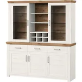 Set One by Musterring Schrank-Set "York", weiß (weiß, eiche), B:184cm H:207cm T:51cm, Spanplatte, SET ONE BY MUSTERRING, Kastenmöbel-Sets, mit Glastüren, wahlweise mit Beleuchtung, 3 Farben, Breite 184 cm