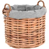 Moderner Kaminholzkorb/Flechtkorb rund aus Natur Rattan/geflochtener Dekokorb Aufbewahrung Korb mit Inlett (Ø60cm, Inlett Grau)