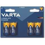 Varta Longlife Power, C Baby, 4 Stück, Alkaline, 1,5V, ideal für Spielzeug, Funkmaus, Taschenlampen, Made in Germany