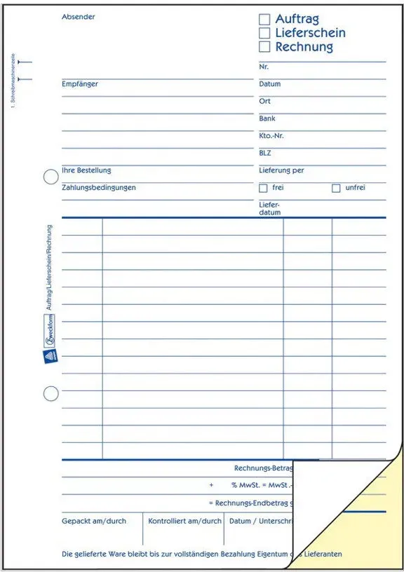 Avery Zweckform Formular für Bestellung/Lieferung/Rechnung