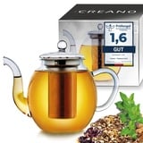 Creano Teekanne aus Glas 1,5l mit Edelstahl-Filter - Glasteekanne mit Edelstahl-Sieb und Glas-Deckel - Dobin-Teekanne Ideal zur Zubereitung von Losen Tees - tropffrei