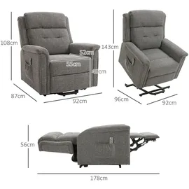 Homcom Aufstehsessel mit Liegefunktion, Federsystem Sessel mit Aufstehhilfe Seniorensessel mit Leinen-Optik Grau