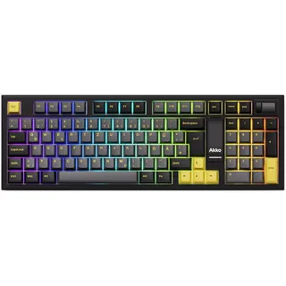Akko 5098B Mechanische Tastatur in Schwarz und Gold mit Bildschirm, Tri-Mode-Gaming-Tastatur mit Scrollrad (ISO-DE-Layout, V3 Piano Pro Switch)