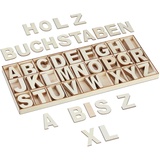 Relaxdays Holzbuchstaben Set, 208-tlg, Großbuchstaben A-Z, Deko-Buchstaben zum Basteln & Bemalen, mit Box, Natur