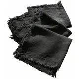Loberon Serviette 4er Set Pibrac, hübscher Fransensaum, zeitloses Design, waschbar, Tischwäsche, Küchentextilien, Leinen, schwarz