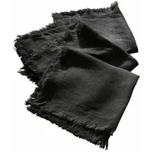 Loberon Serviette 4er Set Pibrac, hübscher Fransensaum, zeitloses Design, waschbar, Tischwäsche, Küchentextilien, Leinen, schwarz