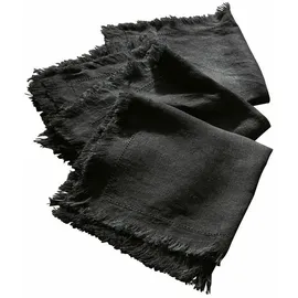 Loberon Serviette 4er Set Pibrac, hübscher Fransensaum, zeitloses Design, waschbar, Tischwäsche, Küchentextilien, Leinen, schwarz