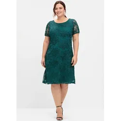 Cocktailkleid SHEEGO "Cocktailkleid", Damen, Gr. 54, Normalgrößen, blau (petrol), 100% Polyester, unifarben, knielang, Rundhals, Kurzarm, Kleider