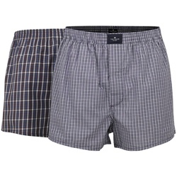 TOM TAILOR Herren Boxershorts, 2er Pack - Web-Shorts, Baumwolle, Poplin, kariert Dunkelblau L