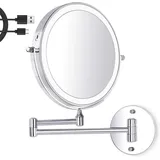 8-zoll-led-schminkspiegel Zur Wandmontage, Beleuchteter Vergrößerungsspiegel, 1-fache/7-fache Vergrößerung, 3 Einstellbare Lichtfarben, Usb-aufladung, Um 360 ° Drehbar, Ausziehbar, Für Badezimmer Und
