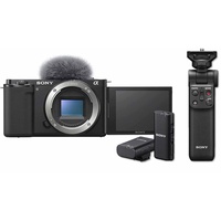 Sony Alpha ZV-E10 | APS-C spiegellose Wechselobjektiv-Vlog-Kamera (schwenkbarer Bildschirm für Vlogging, 4K-Video, Echtzeit-Augen-Autofokus) Schwarz + Handgriff & Mikrofon
