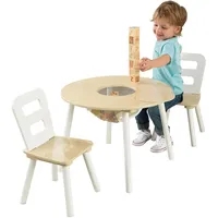 KidKraft Runder Kindertisch mit Stauraum und 2 Stühlen aus Holz - Kindersitzgruppe mit Aufbewahrungsfach, Kinder Tisch Stuhl Set, Kinderzimmer Möbel, 27027