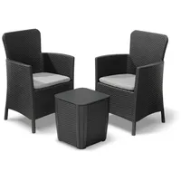 Allibert Balkonset Miami Balkon Lounge Set anthrazit, Balkontisch und Stühle, Balkonmöbel schwarz