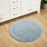 Better Trends Badteppich, 100% Baumwolle, getuftet, wendbar, ultraweich, wasserabsorbierend, schnell trocknend, waschbar, Badteppiche für Badezimmer, 30 runde Badezimmerteppiche, Blue Lux Collection