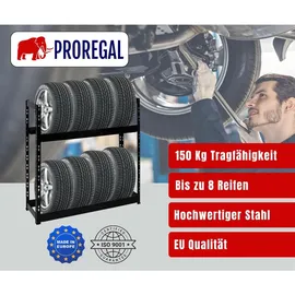 Proregal Reifenregal Metall 100x110x35 cm schwarz mit 2 Ebenen für bis zu 8 Reifen