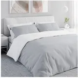 Wolkenfeld Bettwäsche 155x200 2teilig - Zweifarbig Grau Weiß - kuschelig weiches Bettwäsche Set aus Mikrofaser - nahezu bügelfrei - 1x Bettbezug 155x200 + 1x Kissenbezug 80x80 - Reißverschluss